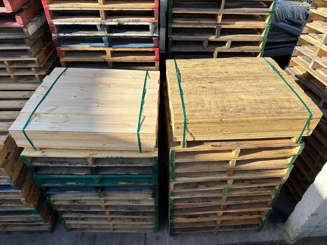 Freshly cut pallet tops ready for assembly